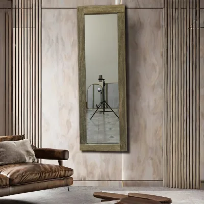 Customized Handmade Rustic Modern Design Wood & Glass Floor Mirror with Solid Wood Frame Eco-Friendly Handmade Wall Mount Option