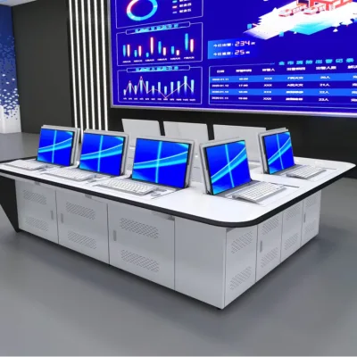 Ergonomic Modern Control Room Console 5-Station Modular Monitoring Workstation Cable Management (Customizable Layout) Workshop