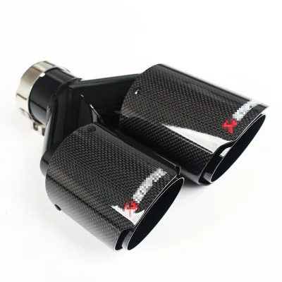 Universal Y Type Double Outlet Glossy Carbon Muffler Pipe Black Tube Exhaust Tip Straight Staggered End Auto End Tialpipe