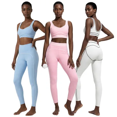 Women Sexy V-Neck U Shaped Back High Impact Bra High Elastic Quick Dry Workout Gym Running Sports Set for Women