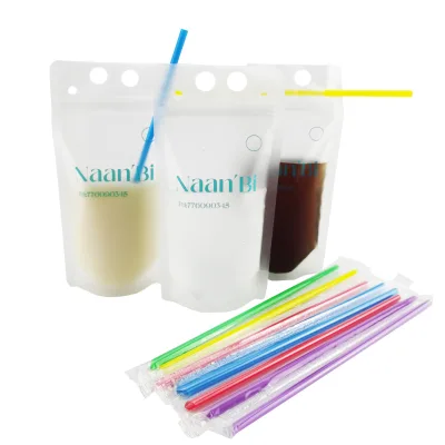 250ml 300ml No Leak Stand up Printing Double Zipper Plastic Drinking Juice Water Drink Pouch Bag with Straw Hole