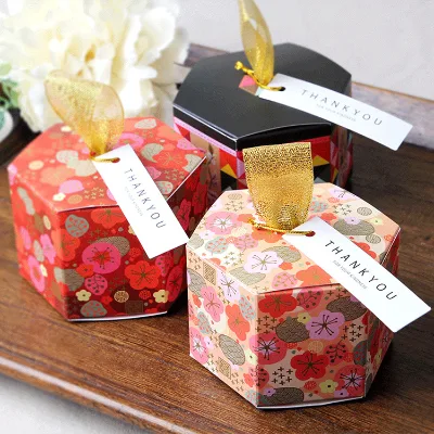 Wedding Favor Boxes Customized High Quality Exquisite Hexagonal Candy Packaging Reusable Recycled Materials Paper Boxes