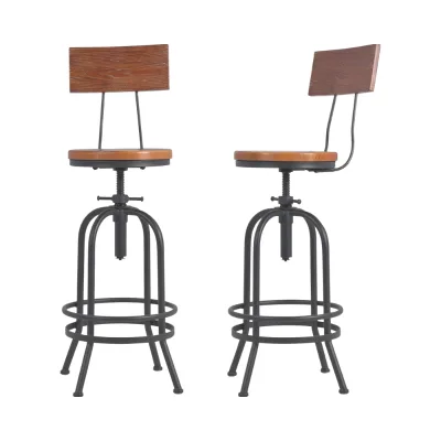 Set 2 Modern Industrial Swivel Wood Seat Bar Stools Adjustable Backrest for Kitchen Island Dining Living Room Hotels Bedrooms