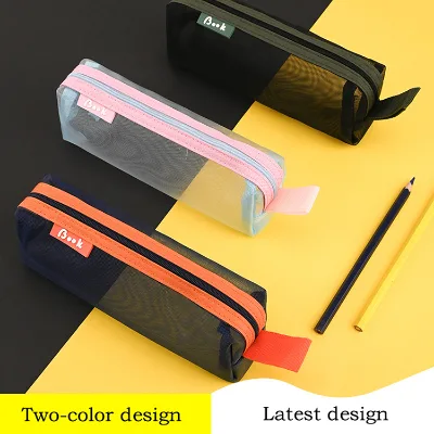 Wholesale Mesh Simple Pencil Bag School Student Zipper Transparent Pencil Cases Bags Mesh Pencil Pouch