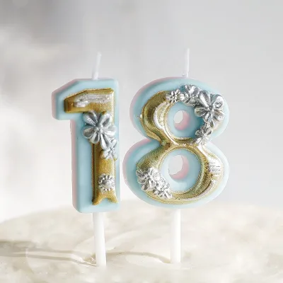 British Retro Style Digital Candle Flower pink Blue Birthday Candle Cake Baking Decoration Plug-in