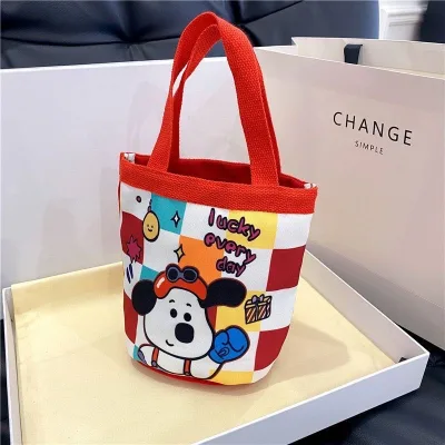 Storage Bag Cartoon Cute Graffiti Storage Bag, Bucket Bag, Printed Cylindrical Bag, Canvas Lunch Bag