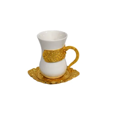 Saudi Arabic Islamic Metal Gold Silver Gold Plated Porcelain Drinking Coffee Tea Cup