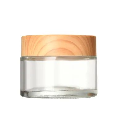 20g Frosted Glass Cream Jar Wood Grain Lid Portable Eye Cream Refill Container
