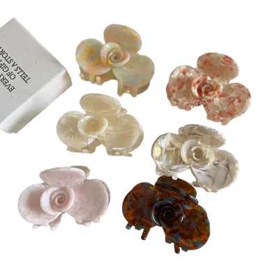 Ai Tong Fashion Korean Sweet High-grade Acetate Decorate Cute Medium Rose Flower Hair Claw for Party Use 6.5cm