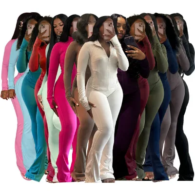 Women Spring Summer New Cross-border Sports Casual Women's Tight Long Sleeve Jacket and Pants Set Solid Anti-Wrinkle
