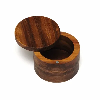 Acacia Wood Salt or Spice Box with Magnet Cover