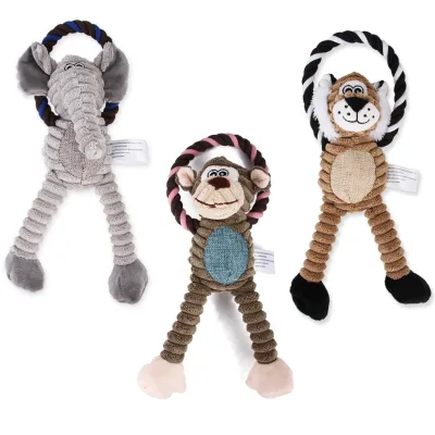 Vocality-bite-resistant Pet Toy Puppy Teething Animal Plush Toy Gnawing Toy Pulling Ring Long-legged Elephant Monkey lion Bite-r