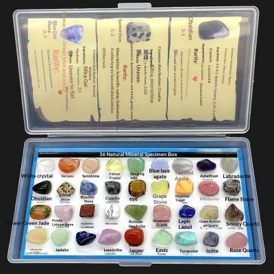 36 Kinds Natural Crystal Mineral Specimen Boxes with Modern Simple Design Geometric Shapes-Science Education Gifts for Children