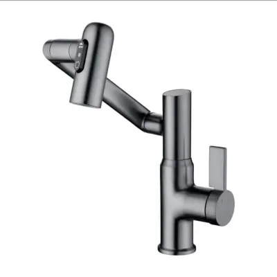 All-copper Digital-display Basin Faucet Hot-cold Three Settings Splash-proof Lucky cat Design Washbasin Swiveling