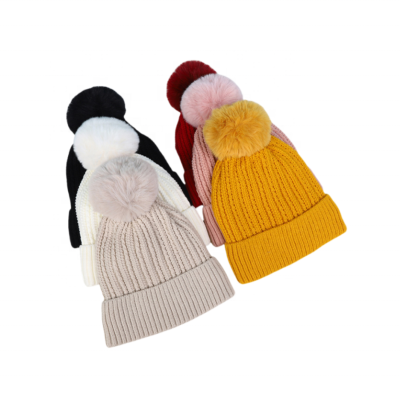 Super Soft Beanie Faux Fur Pom Pom Beanie Lerge Ribbed Beanie
