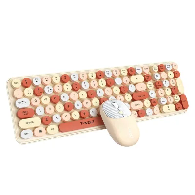 Milk Tea Multiple Color Slim Mini USB Wireless Keyboard and Mouse Combo for Girls Laptop Office Use
