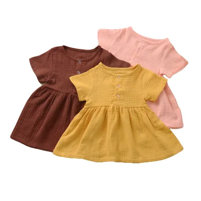Baby Girl Muslin Cotton Blank Short Sleeve Dress