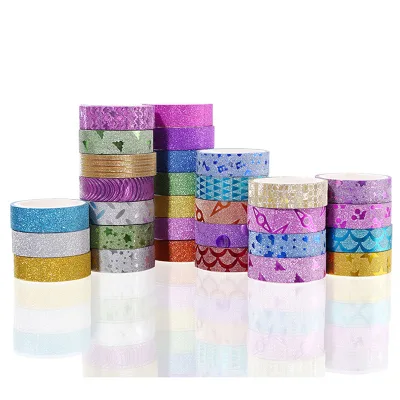 10 Rolls Glitter Washi Masking Tape Decorative Craft Tape Collection for DIY and Gift Wrapping with Colorful Patterns