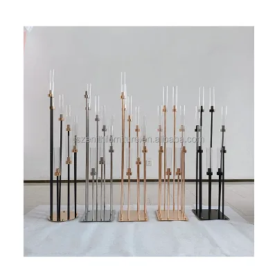 Customized Color 8 Arm Metal Glass Candle Holder Wedding Table Centerpiece