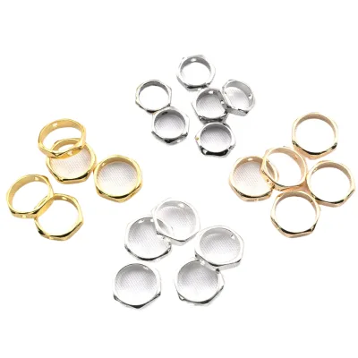 14K Gold-Plated Color-Preserving Beaded Ring, Hexagonal Cut Circular , Double-Hole , Diy Handcrafted Jewelry Acce