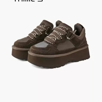 Autumn/Winter/Spring Cowhide Genuine Suede Leather Lining Lace-Up Anti-Slippery Color-block Platform Shoes for Comfort