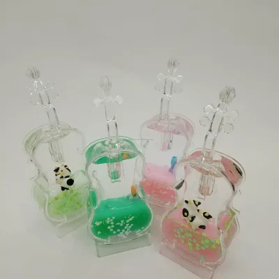 Violin Shaped Acrylic Liquid Floating Figurine Bubbler Toy Animal Figure Quicksand Liquid Timer Stress Relief Desktop Gift