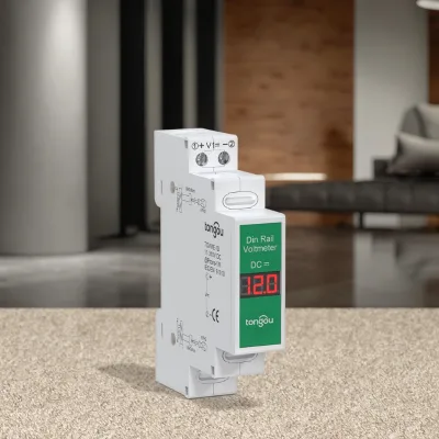 Mini Modular High Precision LED Digital Display Voltmeter Single Din Rail Mount 11V-310V DC Voltage Meter Detector IP20