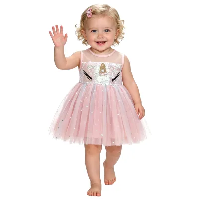 Baby Girl Birthday Party Dress Sequin Dress for Baby Pink Cartoon Baby Summer Princess Doll Dress Set Kids Wholesale Clothing