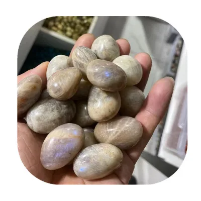 20-30mm Feng Shui Crystal Stone Buyer Natural Blue Flash Gray Moonstone Tumbled Gemstones for Sale