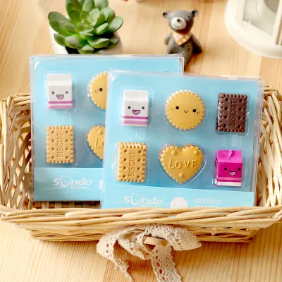 New Pencil Erasers Cartoon Biscuit Shape Cute Kids Eraser Set Wholesale Milk Biscuit Eraser