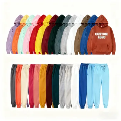 Unisex Two Piece Sweatsuit Set Polyester Hoodie and Pants Custom Wholesale Blank