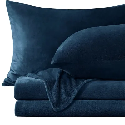OEM ODM Microfiber Flannel Sheets Queen Size Navy 4 Pieces Modern Oeko-tex Home Decor