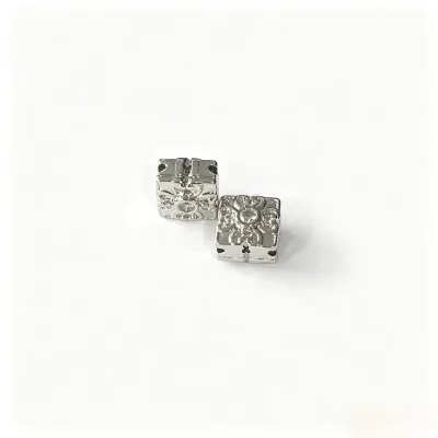 Ornate Floral Square CZ Spacer Beads Rhodium Plated Brass for Hand Jewelry Makers Bracelet Anklet Neck Chain Beading Separator
