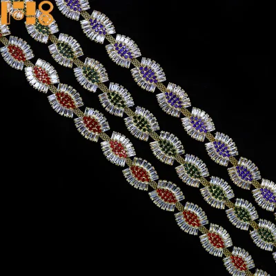 Factory Super Shiny Pure Copper Zircon Rhinestone Trim with Backing Mesh for Wedding Dress Garment Diy Accessories Decorative