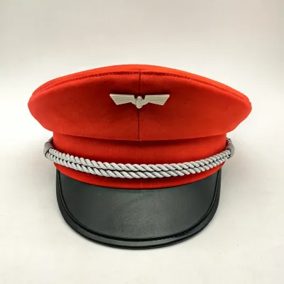 Factory Wholesale Red Aviator Hat Broad-Brimmed Captain Caps Embroidered Uniform Peaked Cap Skipper Hat with Wing Badge