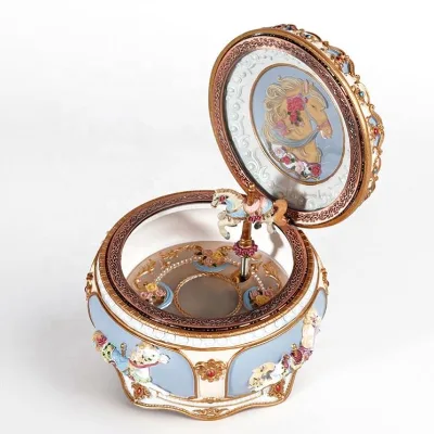Dreamlike Musical Carousel Box Qualitative Christmas Present Resin Musicbox