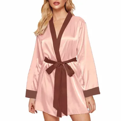 Low Moq Custom logo Pajamas Bath Lounge Wear Kimono Robe Satin Silk Sleepwear Women's Silky Robes Hair Salon Spa Beauty Salon