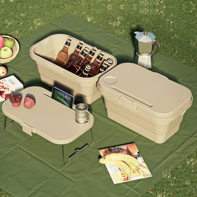 15L Eco-Friendly Camping Hiking and Family Outings Collapsible Picnic Basket with Lid and Tray Table PP+TPR Plastic