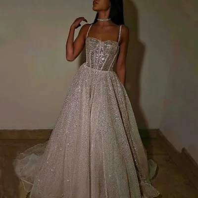 New Puffy Halter Princess Elegant Graceful Birthday Party Hosting Sequined Evening Dress