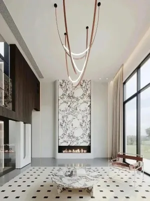 Luxury Natural Black White Marble Big Slab TV Background Wall for Modern Villa Hotel Decor