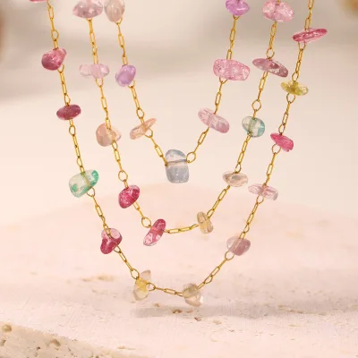 Ins Style Niche Sweet Bohemian Jewelry Set Colorful Crystal Stone Stainless Steel PVD Gold Plated Choker Necklace Bracelet Sets