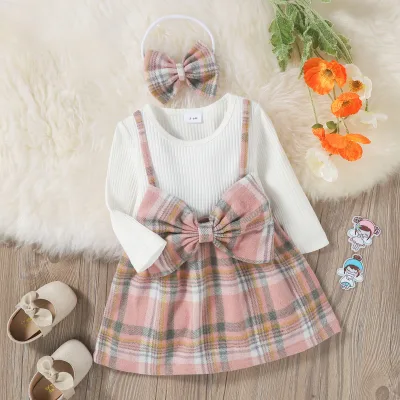 Kids Dress,Simple and Generous Kids Girl Bow Plaid Dresses for Spring