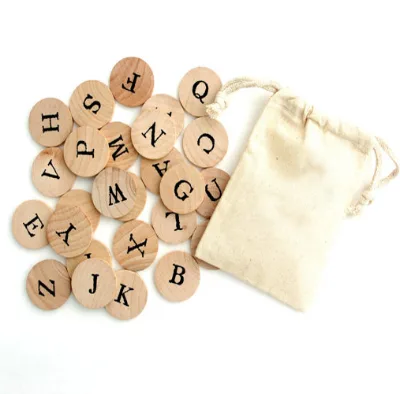 Wooden ABC Coins Natural Wood Alphabet Coins Children Educational Toy Alphabet Letters Tokens