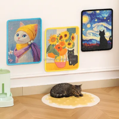 Various Patterns Sisal Cat Scratching Mat Horizontal Cat Wall Scratcher Floor Rug with Sticky Tapes