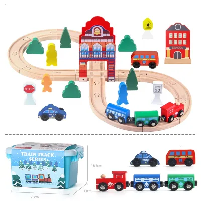 36 Pieces Magnetic Train with Wooden Tracks Fits for All Brands, Rail Set Toy Gifts for Toddlers, Wooden Toy Train with Track