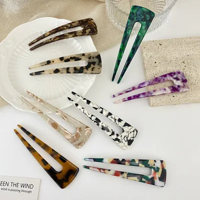 Kinling OEM Design Custom Logo Hair Styling Accessories U-Shaped Retro Hairpin Acetic Acid Elegant Hair Fork