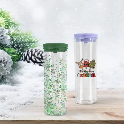 New PS Double-Layer Insulated 710ml Drinking Cup with Flip Lid Straw Sealed Leakproof Multi-Color Modern Design