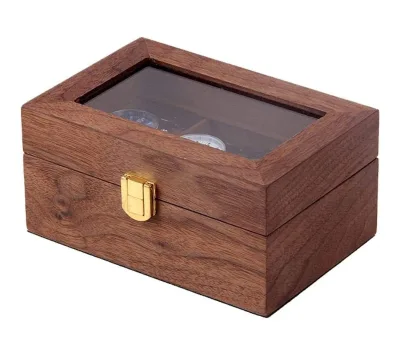 Wooden Square Glass Jewelry Storage Box Waterproof Safe Authentic Style  Collectibles