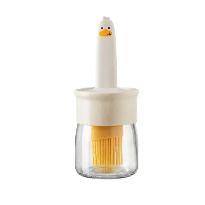 Custom Cute Duck Silicone Basting Brush With Glass Oil Bottle Food Grade Heat Resistant BBQ Baking Oil Brush Wholesale
