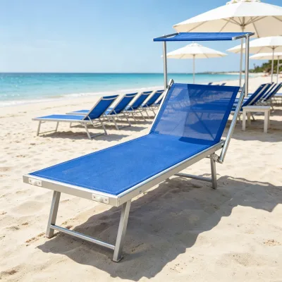 Modern Outdoor Adjustable Portable Aluminum Reclining Folding Sun Lounger Beach Chaise Lounge Canopy UV Resistant Park Hotel